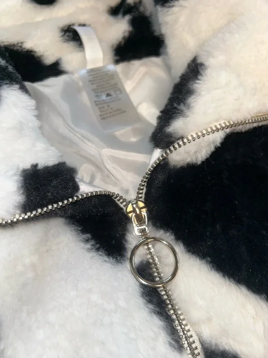 Women’s Black & White Faux Fur Cow Print Jacket - Picture 6 of 9